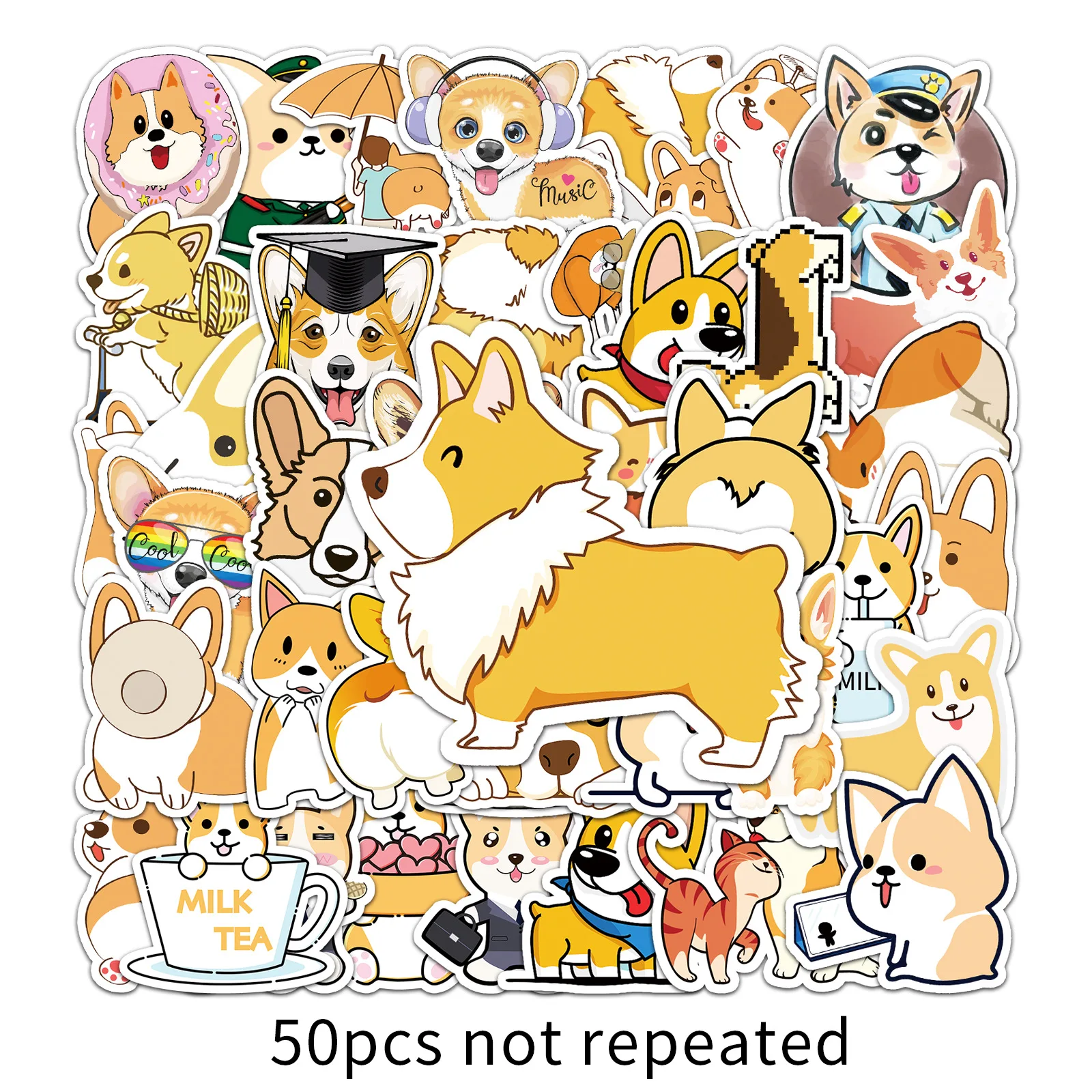 50 Pcs Kawaii  Pet Dog Corgi Graffiti Stickers Water Cup Cute Scrapbooking Diy Journaling Diary Stationery Sticker Gift Decor