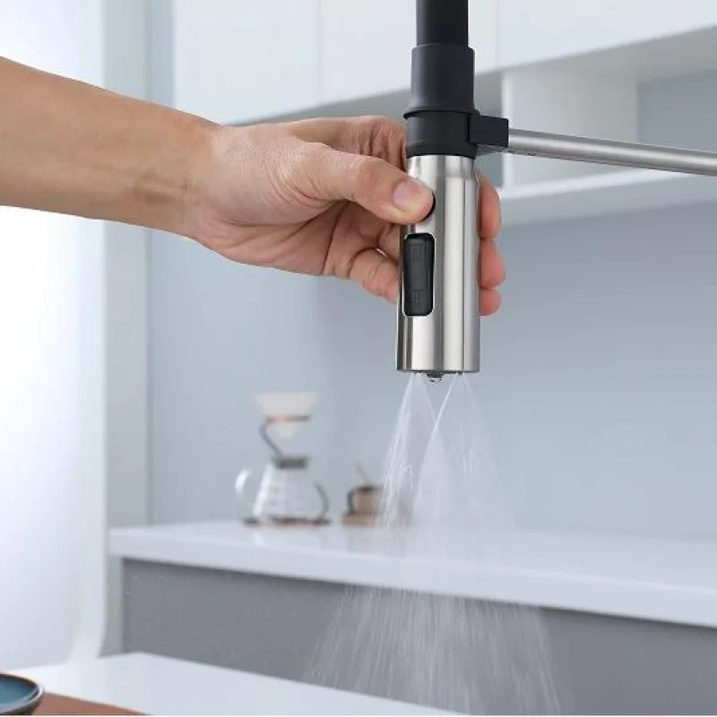 Grifo de agua fría y caliente de cocina magnético de acero inoxidable 304, grifo de fregadero telescópico de raspado Universal de silicona a prueba de salpicaduras