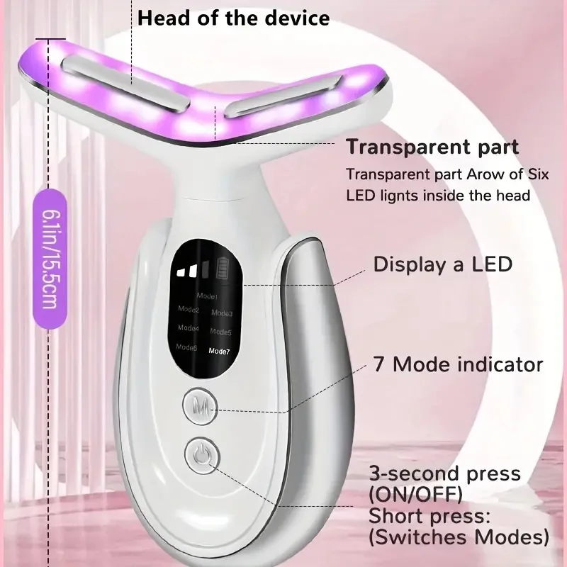 เครื่องนวดคอ LED 7 สี สำหรับริ้วรอยบริเวณคอ - อุปกรณ์ยกกระชับใบหน้าระดับมืออาชีพ พร้อมไมโครเคอร์เรนท์ สำหรับดูแลผิวหน้าที่บ้าน