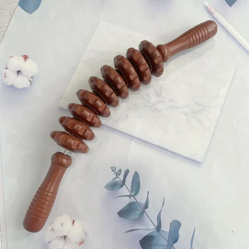 Wooden Body Massage Roller Nine Wheel Muscle Relax Tool Full Body Massage Stick Natural Wood Comfort Grip Portable Lightweight
