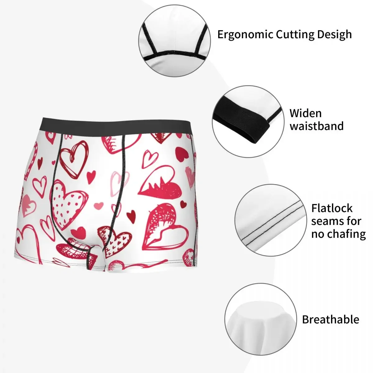 Mens Boxer Sexy Underwear Love Hearts Pattern Underpants Male Panties Pouch Short Pants image 3