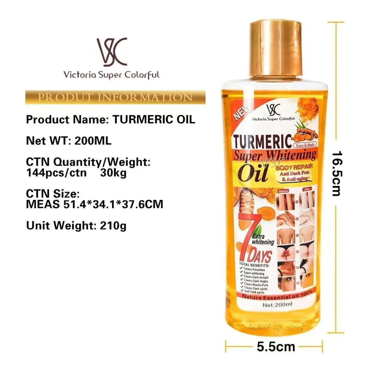 Golden Turmeric Nourishing Oil 200ml – For Dry Skin, Smooths & Brightens, Massage Use.