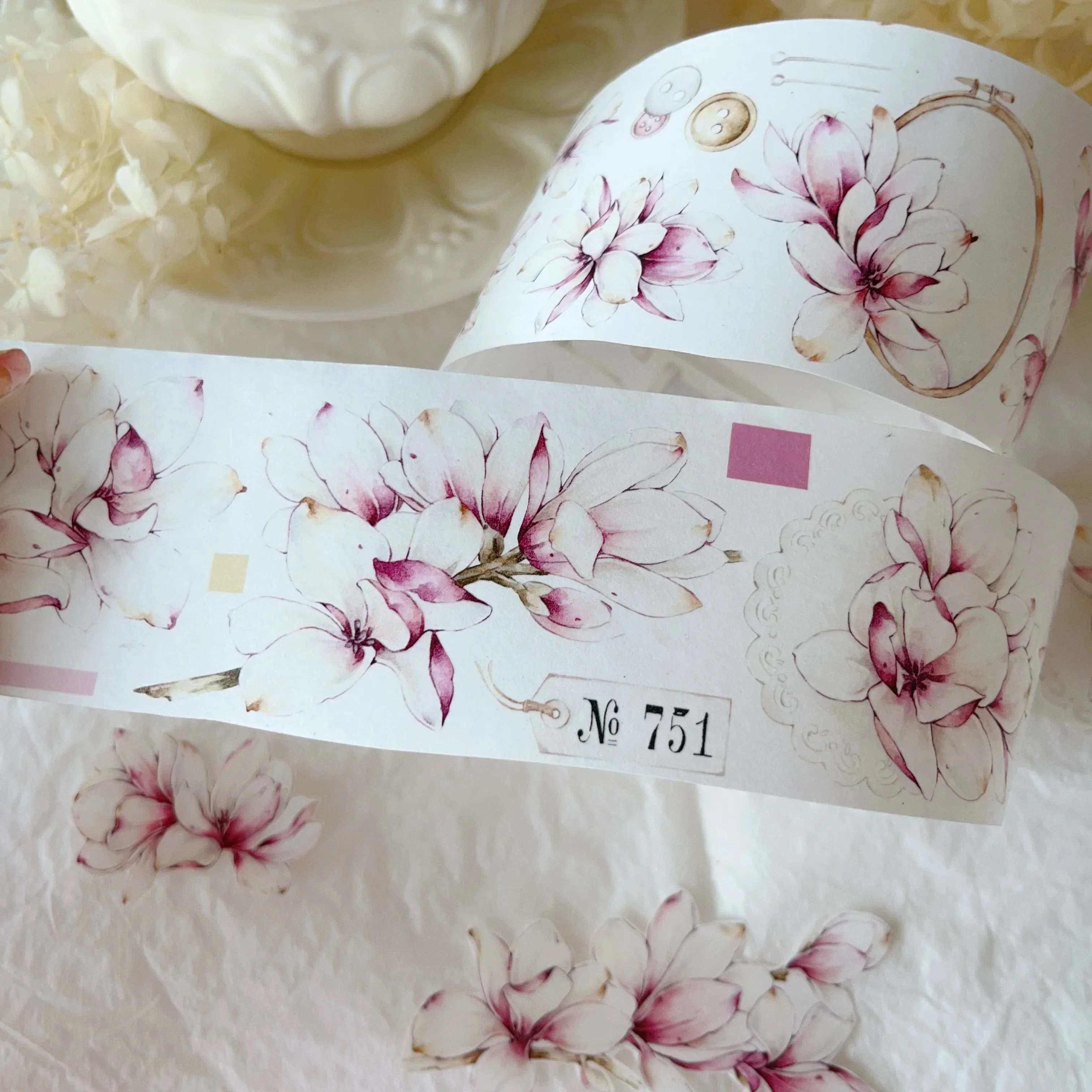 Imagem -06 - Adesivo Decorativo Vintage para Pet Notebook Magnolia Light Washi Tape