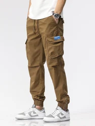 2023 New Summer Multi-Pockets Men's Cargo Pants Casual Slim Fit Joggers Fashion Drawstring Cotton Work Trousers Male Streetwear