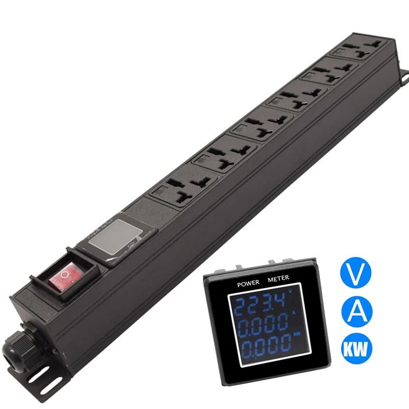 

3500W 16A ammeter LED switch Aluminum 6 AC Universal Outlets Power Strip Transfer interface Adapter PDU