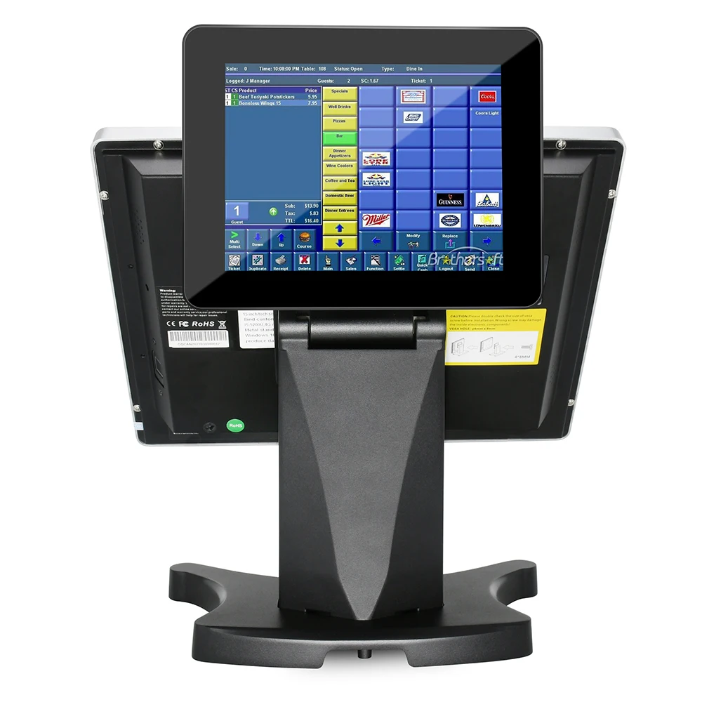 

15" True Flat Capacitive Touch Screen POS System Built-in 8inch Customer Display WIFI Dual Screen All In One POS System