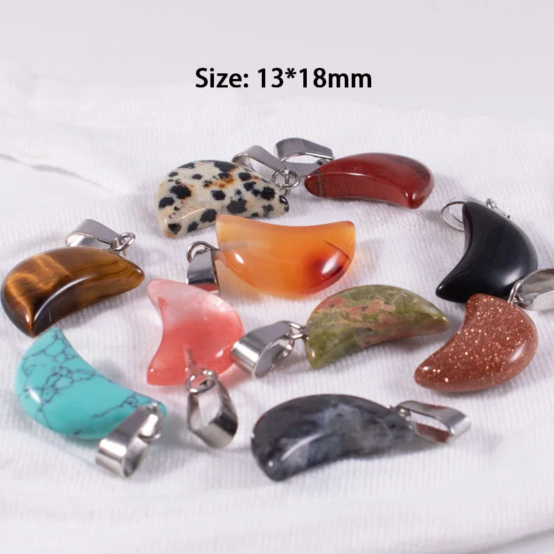 20 قطعة/الحقيبة الحجر الطبيعي كريستال قلادة على شكل قمر قلادة للنساء الحجر الخام كريستال قلادة الأحجار الكريمة روز كوارتز قلادة قلادة