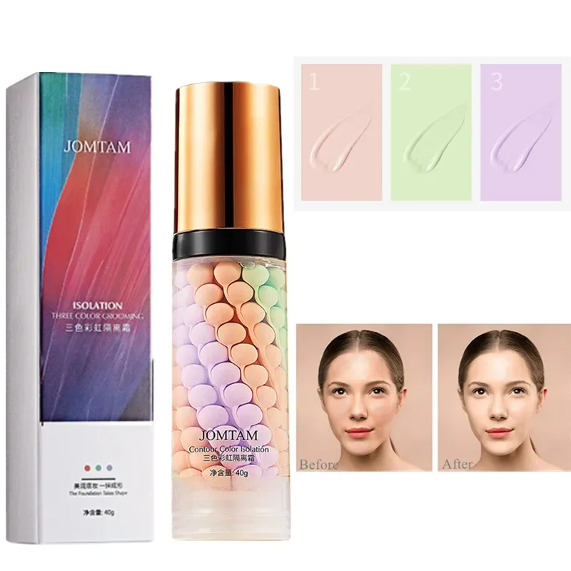 40g Face Makeup Primer Tri-color Cream Brighten Contour Color Isolation Waterproof Makeup Foundation Natural Makeup Base Cream