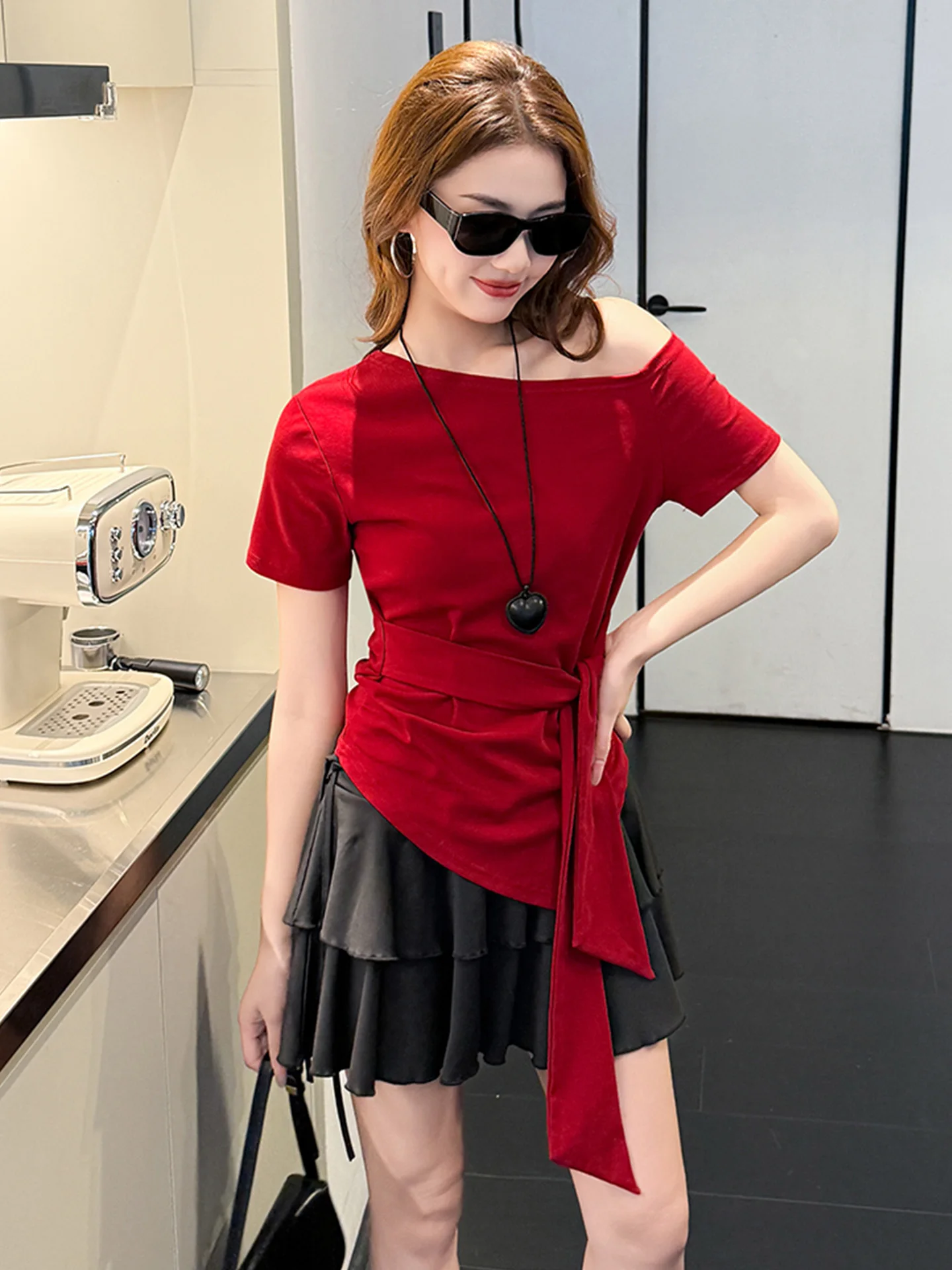 Koreanische Sle ort Sve Falten Rock Set frauen Faion Zwei-Stück Anzug Anti-Aging Sommer ular One-schulter Dr