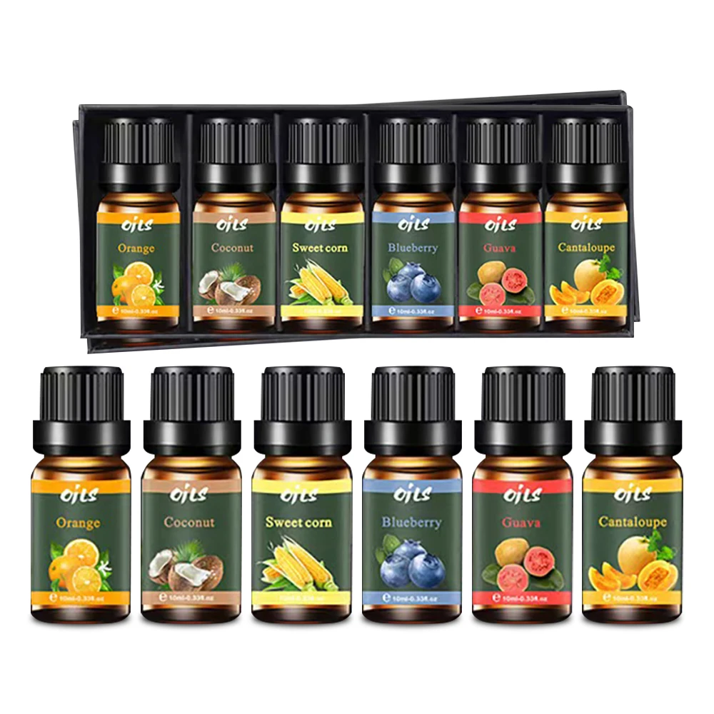 

6 Piece Essential Oil Set with 6 Fragrances 10ml Cantaloupe/Guava/Blueberry/Sweet Corn/Coconut/Orange) Aromatherapy Oils for Dif