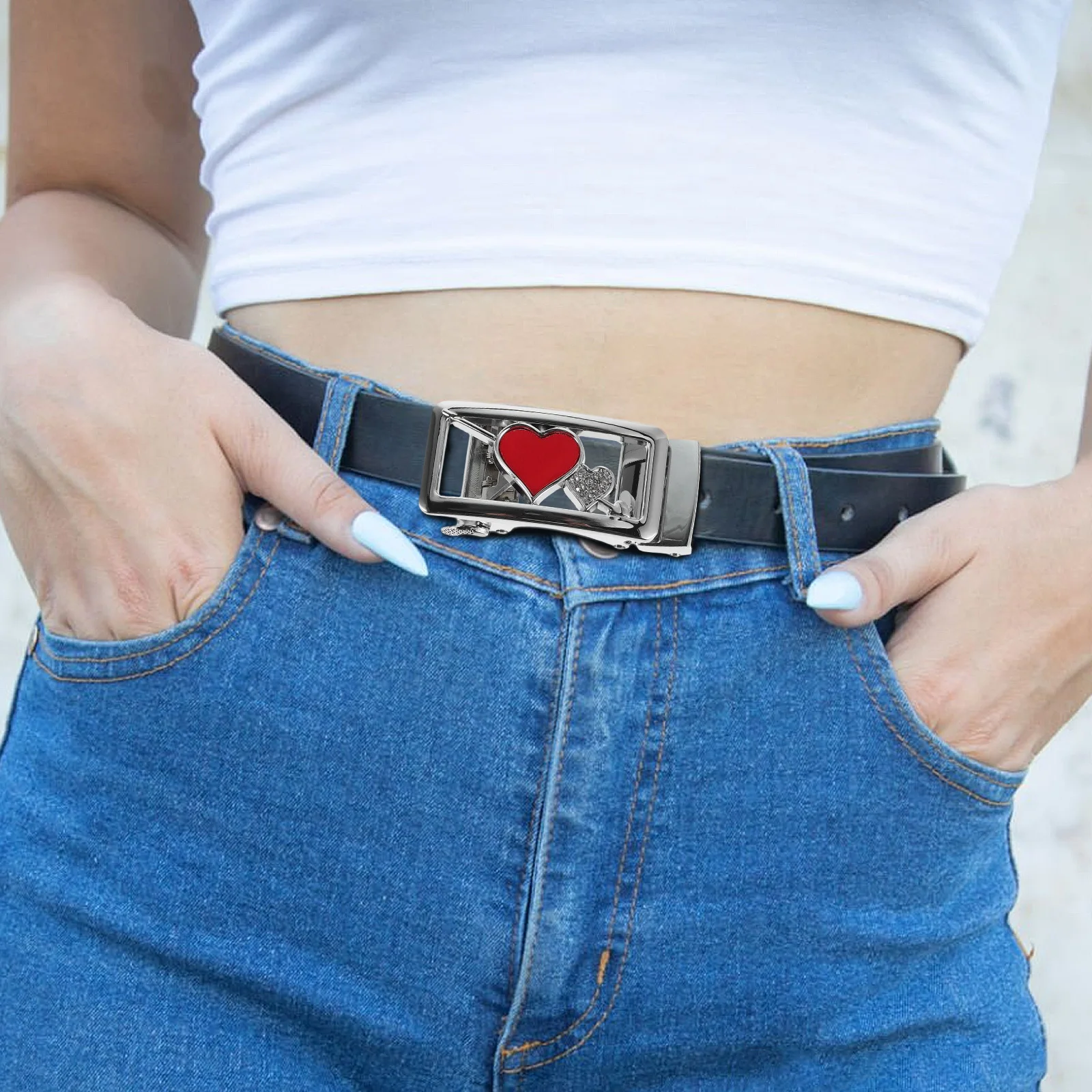 قفل نسائي مصنوع من خليط معدني بإبزيم تلقائي لفساتين الجينز والتنانير وحزام الخصر بقصة آمنة وحزام خصر بإبزيم