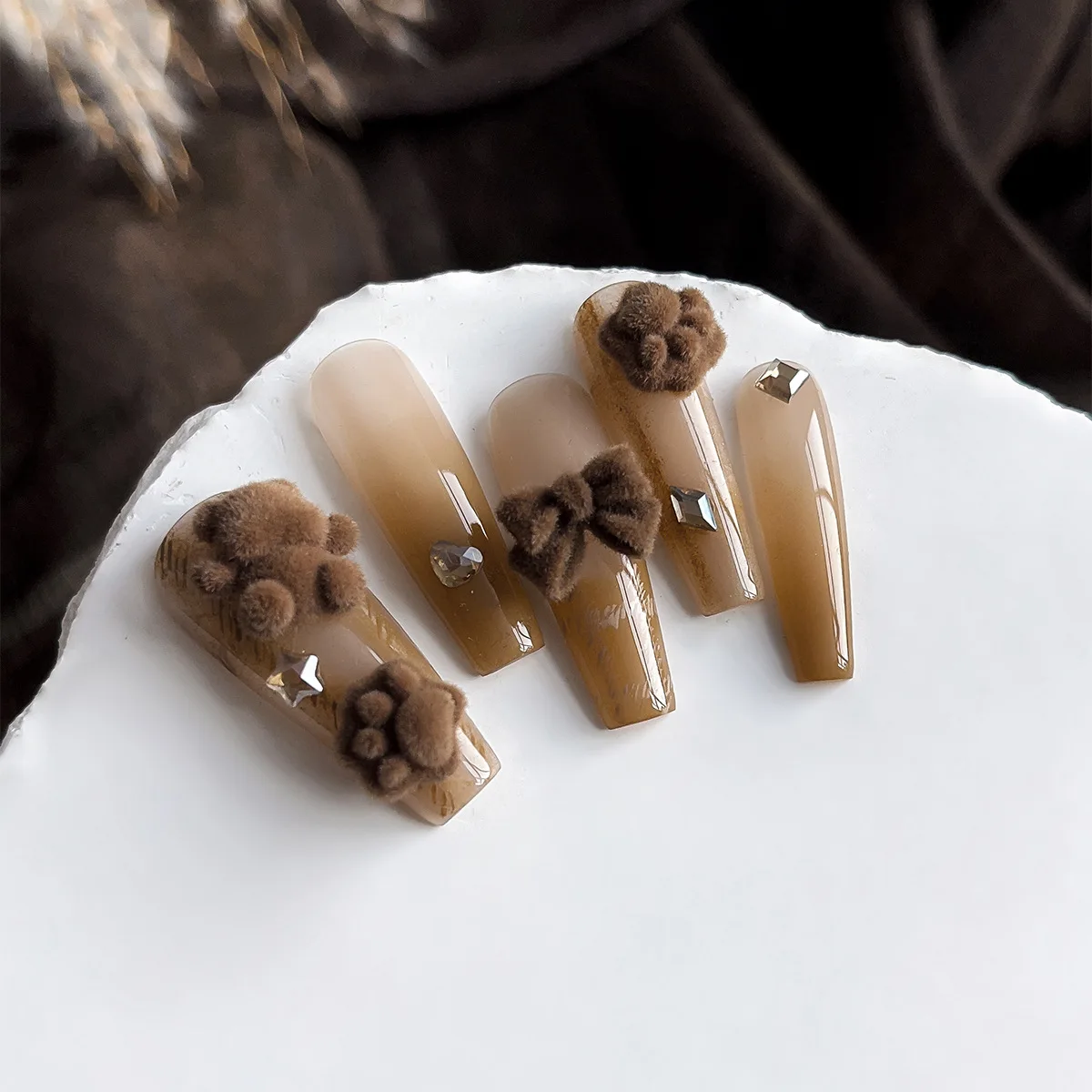 20 قطعة القوس المخملي لطيف القط مخلب مسمار السحر Kawaii الراتنج حجر الراين مسمار الفن لوازم الديكور أجزاء DIY بها بنفسك أدوات مانيكير الشتاء #4