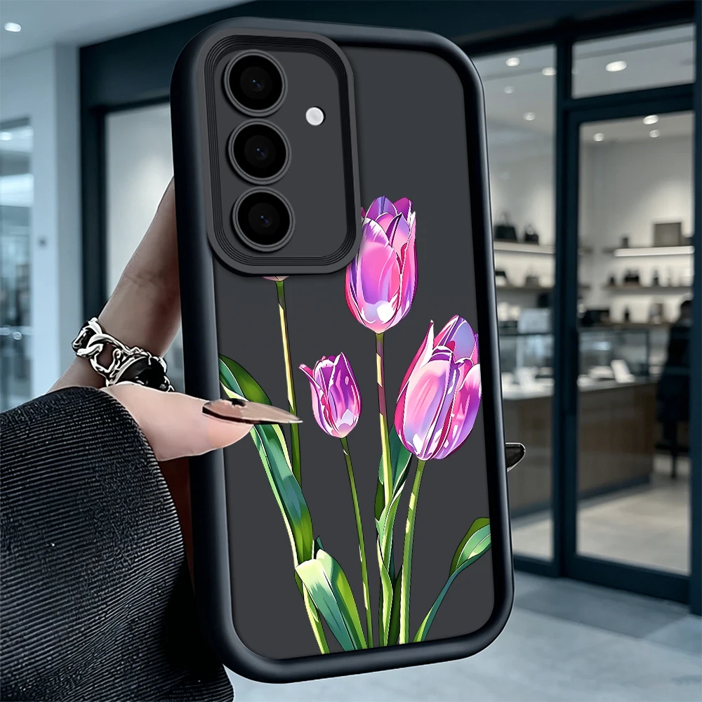 Vibrant Purple Tulips Shockproof Soft TPU Back Case For Samsung S22 S23 S24 S25 S26 Ultra A16 A35 A55 Anti Drop Cover
