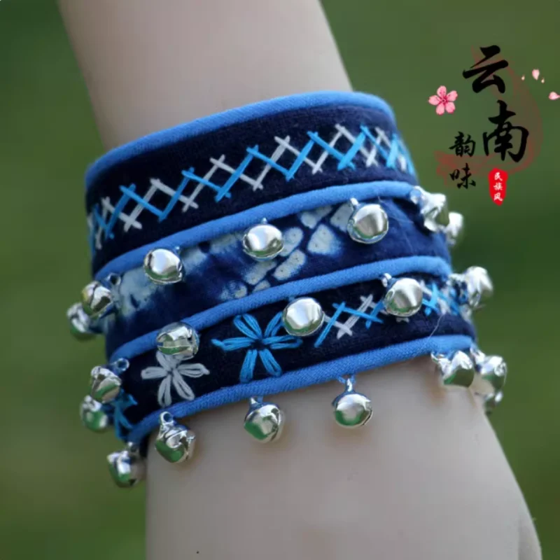 

Браслет для танцев с колокольчиками в этническом стиле Юньнань, китайский, из ткани тай-дай ручной работы