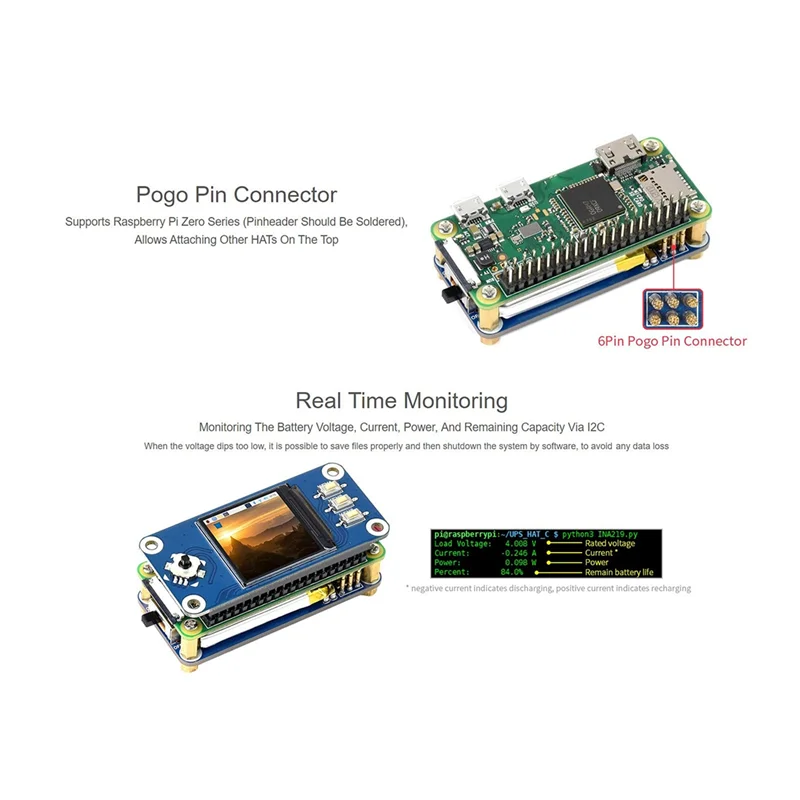 Waveshare Uninterruptible Power Supply UPS HAT for Raspberry Pi Zero Series(Pinheader Should Be Soldered),Stable 5V Power Output
