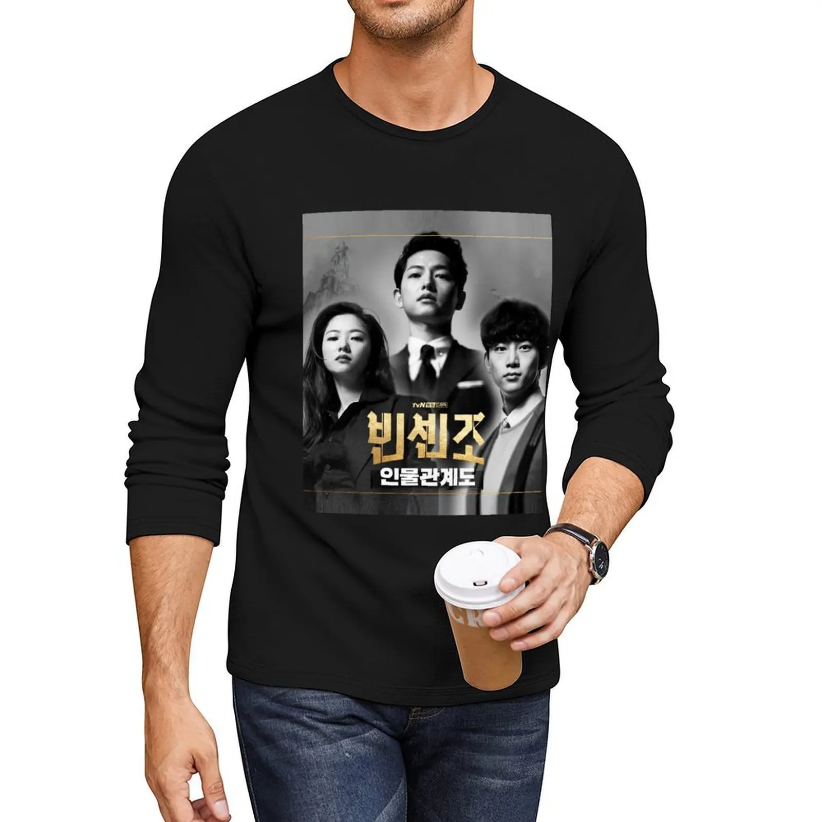 Vincenzo Cassano Kdrama - Song Joongki تي شيرت طويل للأولاد تي شيرت أسود تي شيرت كبير الحجم تي شيرت تي شيرت للرجال قطن