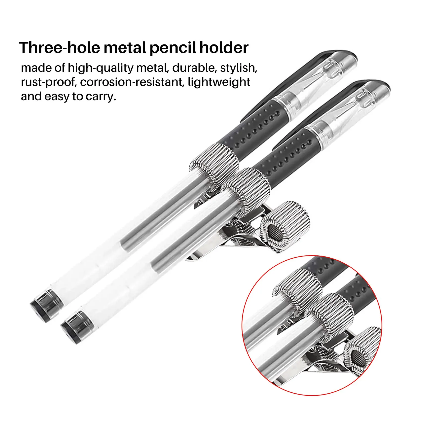 6Pcs Pen Holder Bag Stainless Steel Pen Holder Clip Silver 3 Holes Pen Holder for Notebook At Home, Office