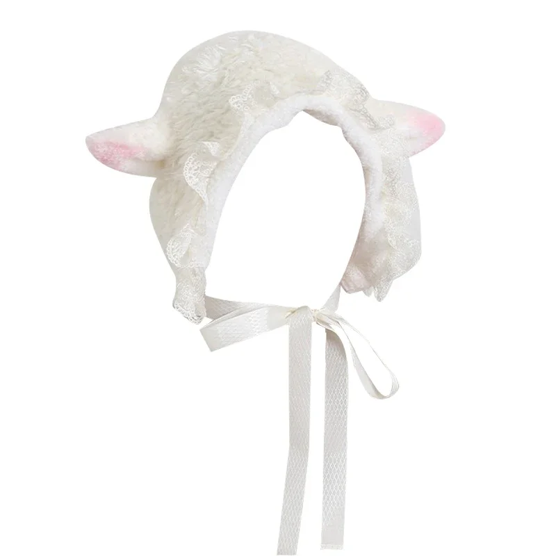 Cute Girls Hats elegant Little lovely Earmuff Kawaii Lolita Headwear Beanies Hat Handmade Furry Women Hat