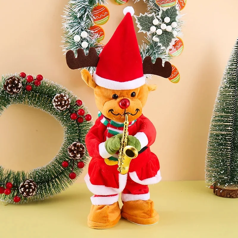 Père Noël chantant oscillant! Jouet en peluche d'arbre de noël électrique dansant avec lumières pour un plaisir festif