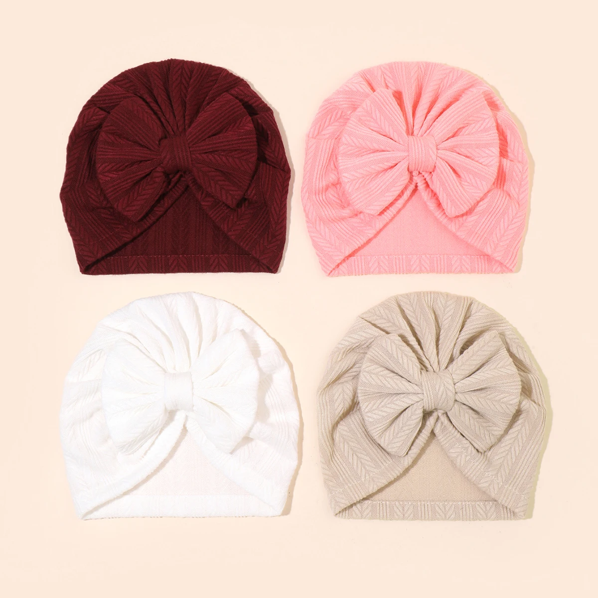 

4 шт., вязаная мягкая шапка с бантом для новорожденных, аксессуары, шапочки, повязки на голову, детская шапка, милая однотонная шапка-тюрбан для маленьких девочек