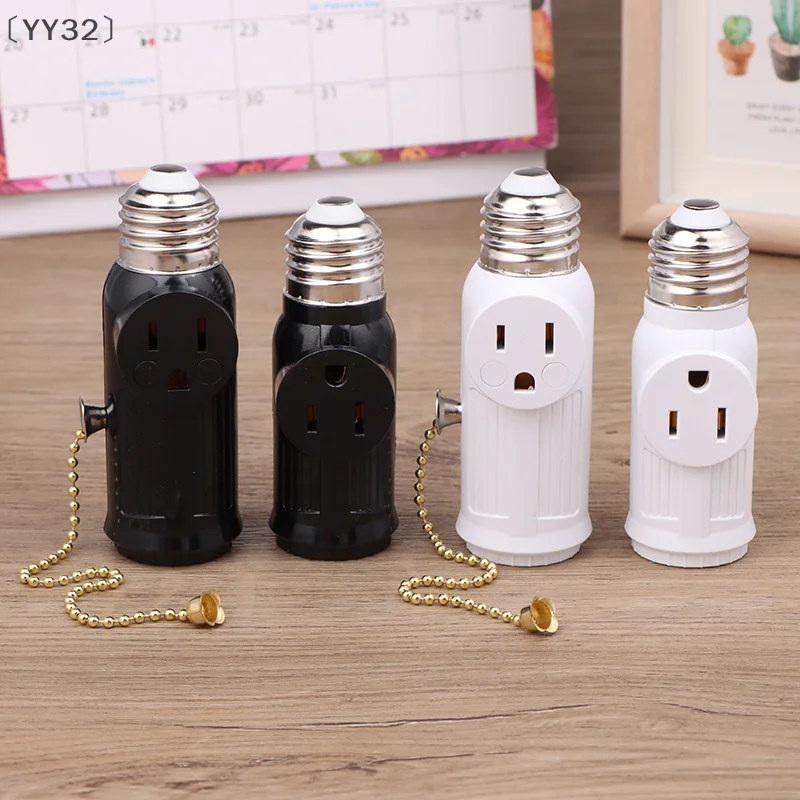 〔YY32〕White Black US Power Plug To E26 To US Bulb Adapter Lamp Holder Base Socket Light Pull Chain Switch America Conversion