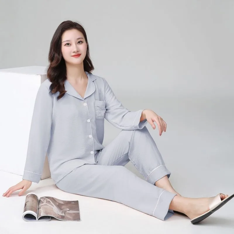 2024 New Spring Men's Women's Soft Pajamas V-neck Loose Homewear Simple Casual Loungewear Cardigan Cute Doll Neck Nightwear Set