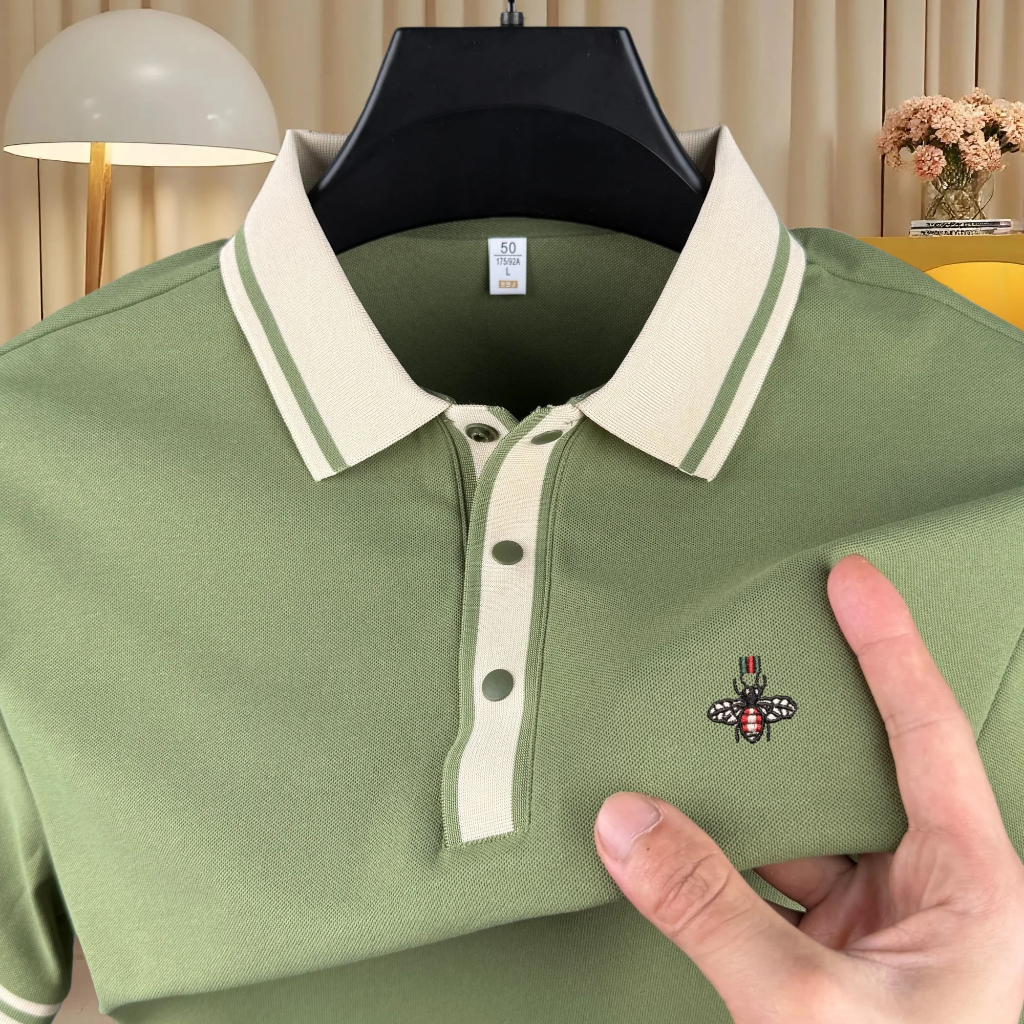High end brand men's short sleeved polo shirt summer fashion luxury bee embroidery design boutique top casual business T-shirt