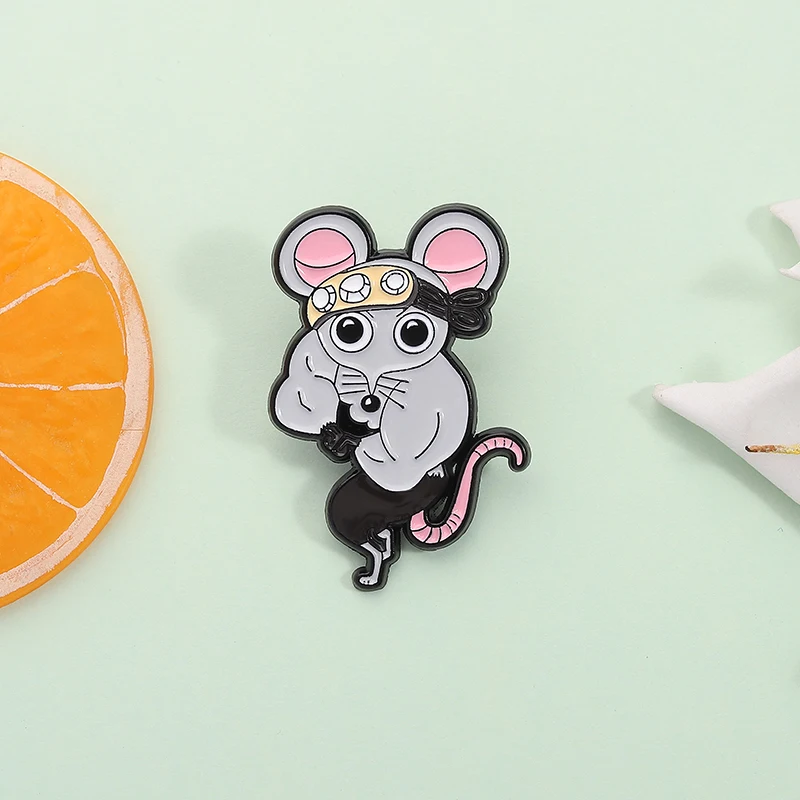 Funny Muscle Ninja Mouse Enamel Pin Cartoon Gym Strong Rat Animal Brooch Lapel Badge Jewelry Gift for Workout Enthusiast Friends
