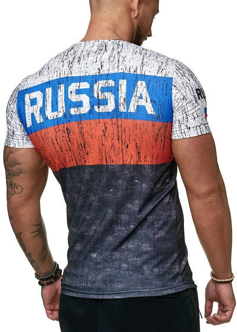 Russia Portugal Sweden German Flag Printing Retro Style Football Sportswear Fashion Casual Men's Short Sleeve Round Neck T-shirt