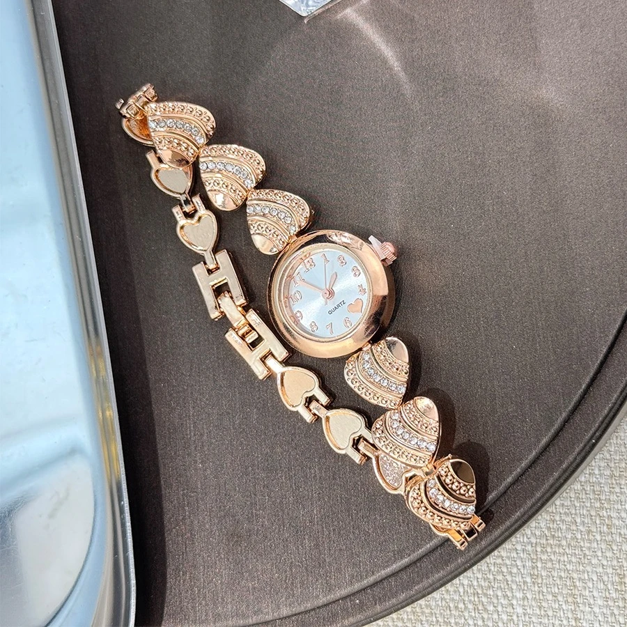 

Модный браслет в форме сердца, женские часы, ремешок из сплава, инкрустированные стразами, кварцевые часы для женщин, наручные часы Montre Femme