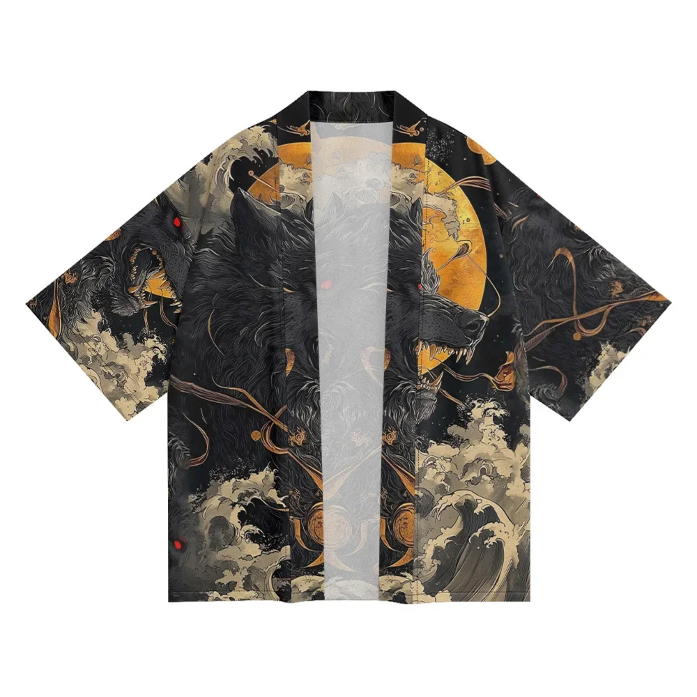 2025 Summer Women Men Haori Oversized Cardigan Yukata Tops Many Styles of Creative Japanese Style Wolf Print Kimono Plus Size