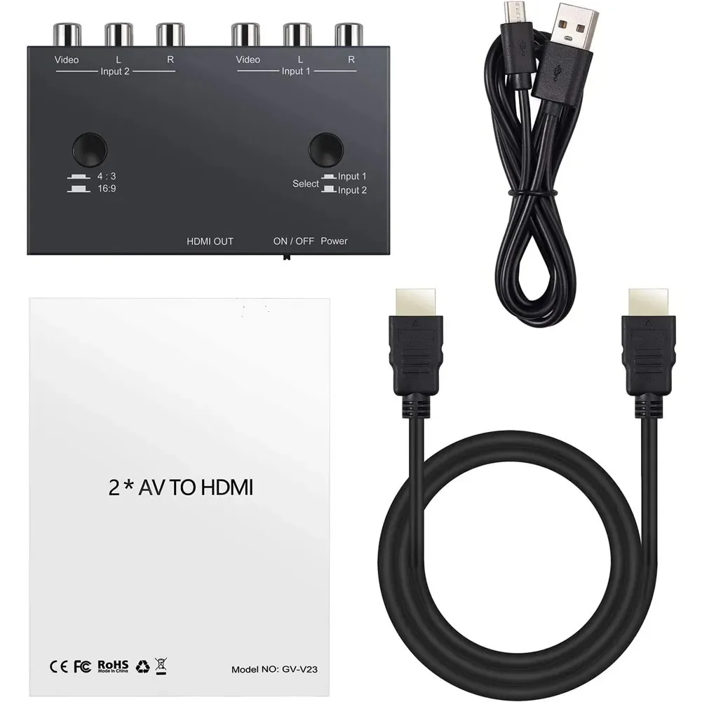 2 Port AV to HDMI Converter RCA to HDMI Dual AV to HDMI Converter AV Switch RCA to PS4 Xbox TV BOX HDTV Projector