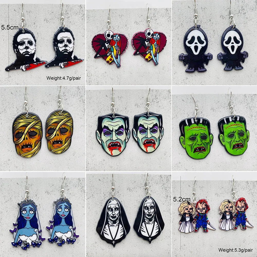 Halloween Horror Movie  Acrylic Drop Earrings for Women All Saints\' Day Skeleton Ghost Acrylic Ear Pendants Party Jewelry Gifts