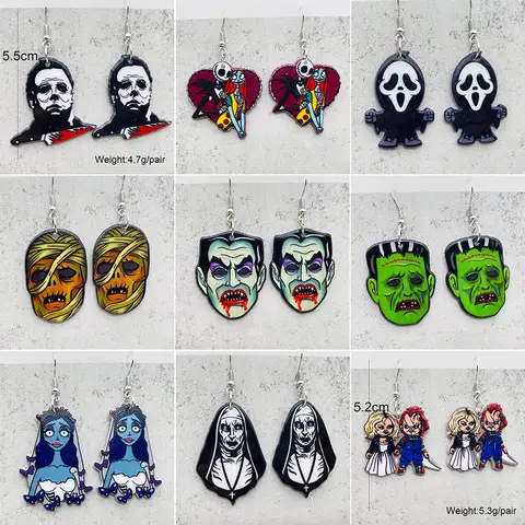 Halloween Horror Movie  Acrylic Drop Earrings for Women All Saints' Day Skeleton Ghost Acrylic Ear Pendants Party Jewelry Gifts