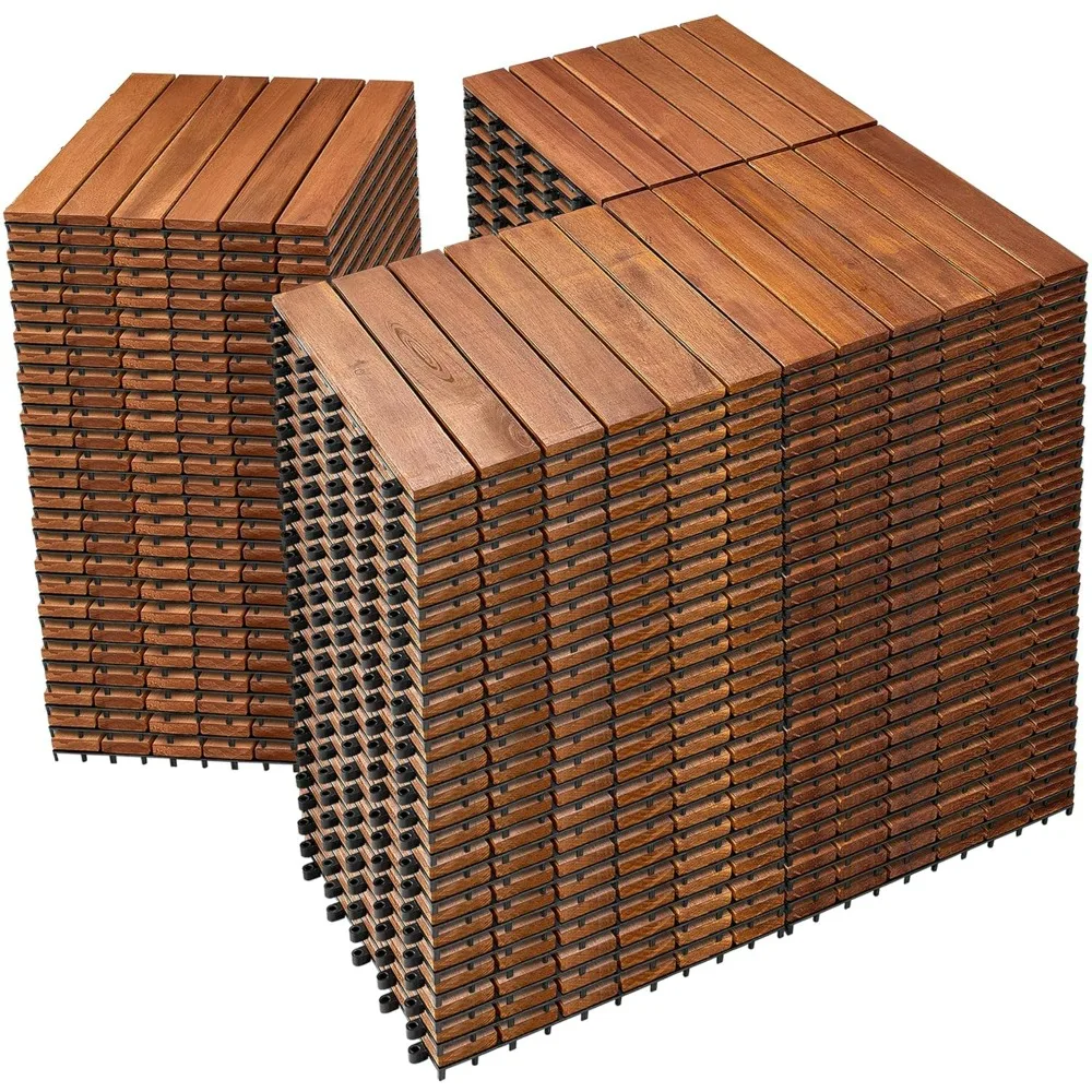 108 PCS Acacia Wood Interlocking Deck Tiles - 12