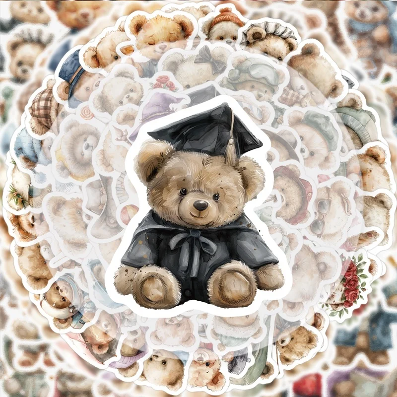 55 Retro Uroczych Naklejek Graffiti z Misiami, Żywe Naklejki, Różne Style Bez Powtórzeń, Odpowiednie na Butelki z Wodą, Laptopy, Walizki, Deskorolki, Gitary, Dekoracje na Imprezy