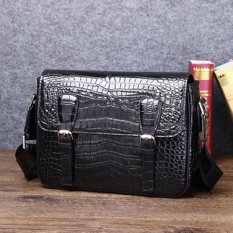 Cowhide Leather Crocodile Pattern Shoulder Bag Genuine Leather Men bag high quality Shoulder Bag Casual Men's Bag messenge bag