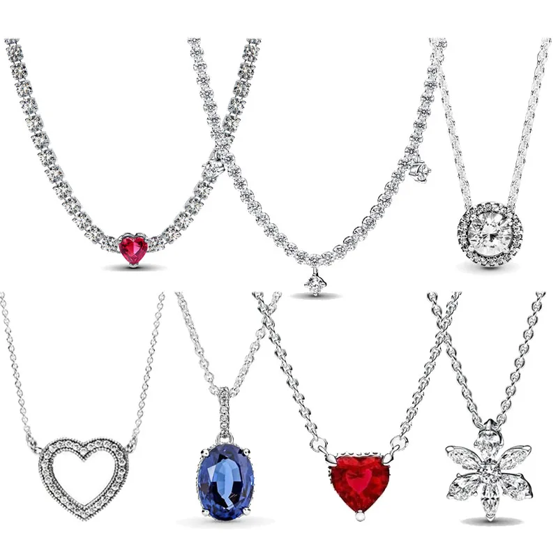 

Hot selling 925 Sterling Silver All Zircon Heart-shaped Pendant Necklace Fashion Charm Women's Jewelry Anniversary Gifts