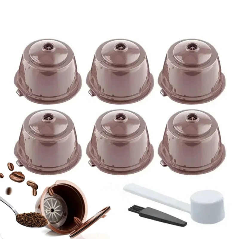 6pcs/Set Reusable Coffee Capsule For Nescafe Dolce Gusto Machine Refillable Coffee Capsule Filter Cup Kit with Spoon and Brush