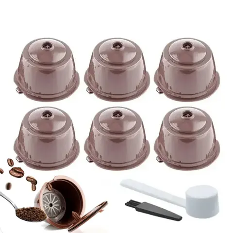 Nescafe Dolce Gusto 기계 용 6 개/대 재사용 가능한 커피 캡슐 스푼과 브러시가있는 리필 형 커피 캡슐 필터 컵 키트