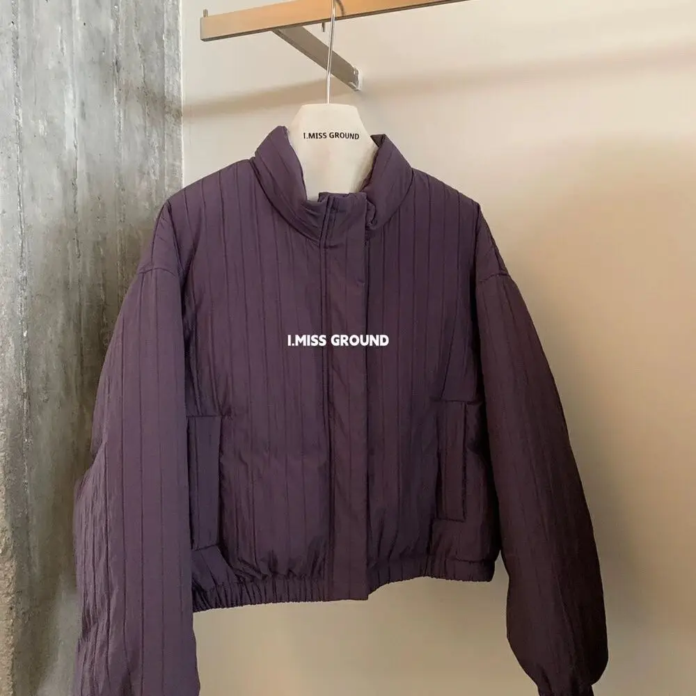 

Повседневная полосатая хлопковая куртка с воротником-стойкой, женская короткая стильная куртка 2023, осень и зима, новый дизайн, свободная и теплая хлопковая куртка