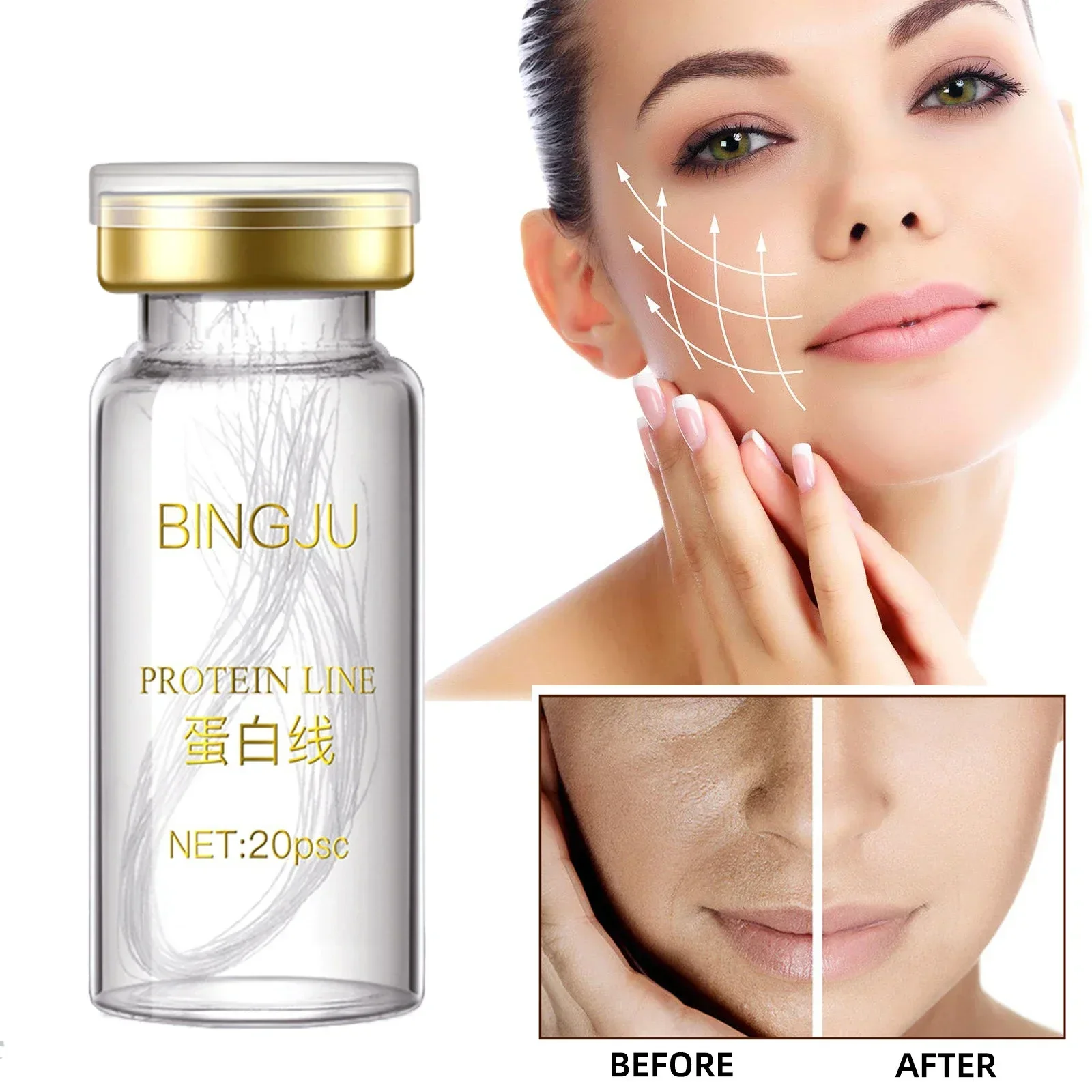 5 bottle Face Lift Plump Silk Fibroin Line Face Absorbable Wrinkle Firm Golden Protein Thread Carving Anti Aging Essence