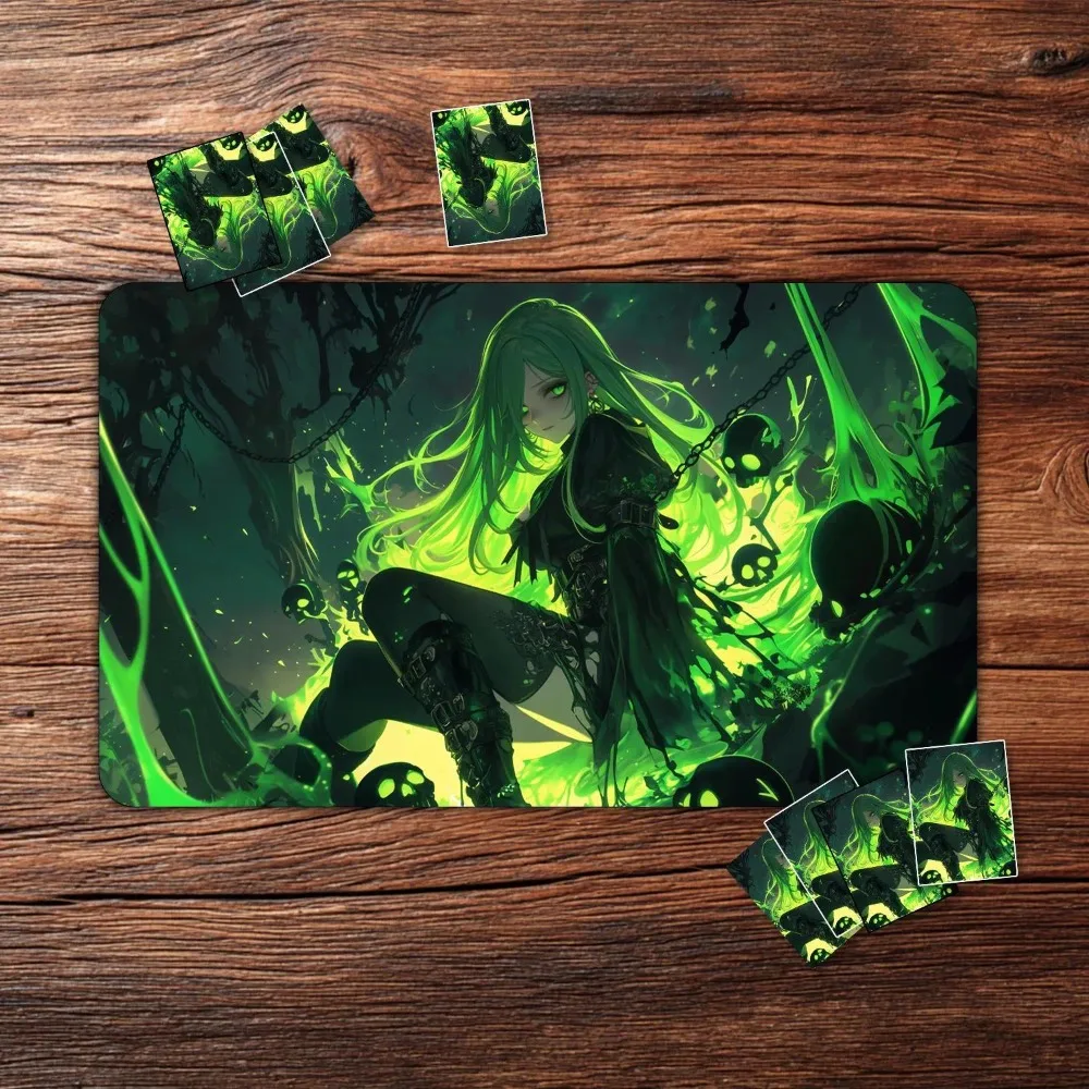 TCG Playmat: Green Gothic Dark Sorceress Custom TCG Playmatfor Trading Card Games alfombrillas para escritorio tapis de souris