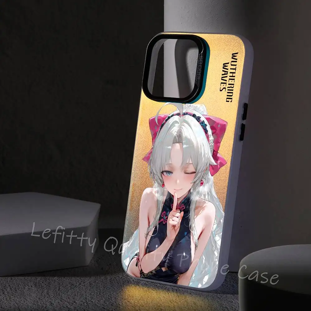 Casing HP Carlotta Cute Wuthering Waves untuk iPhone 16 15 14 13 12 11 Pro Max Matte Aurora Multicolor Laser Gradient Funda