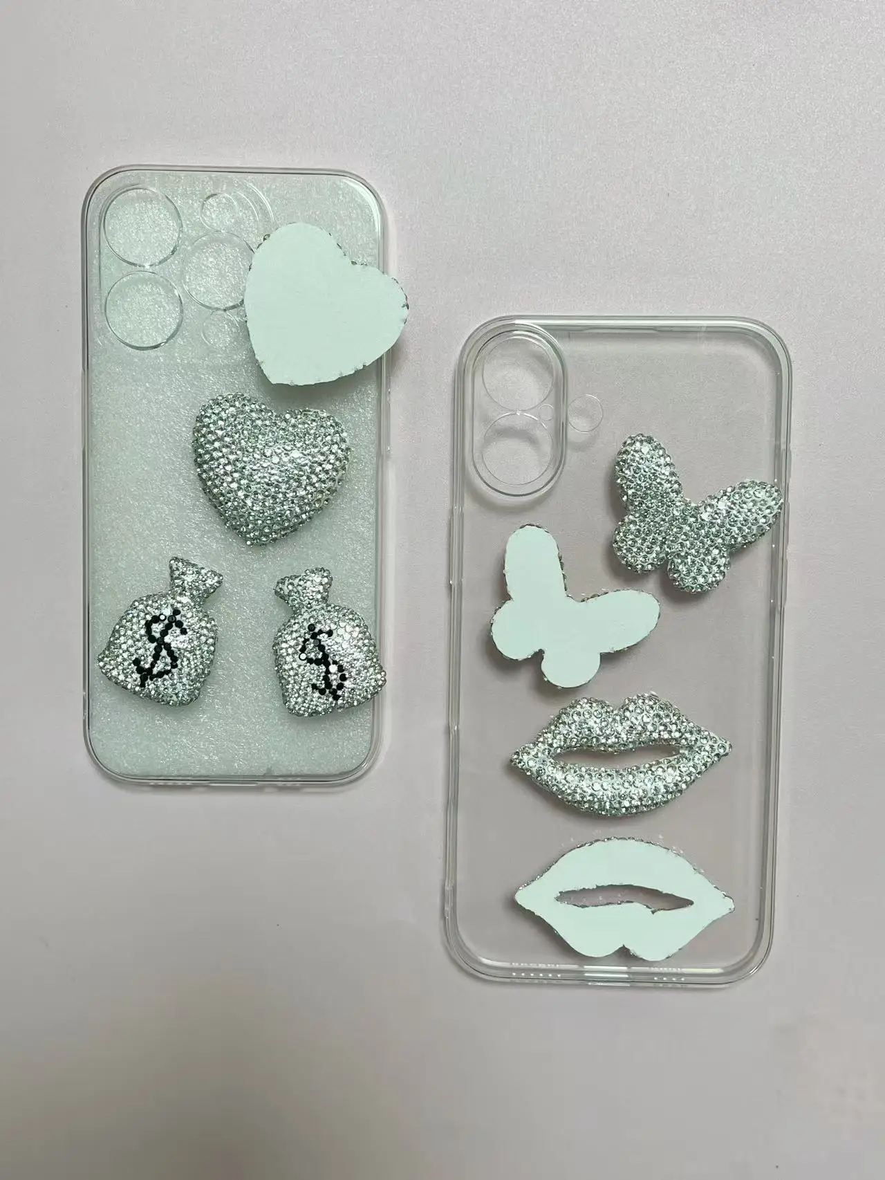 Luxus Bling voller Strass Diamant Dollarzeichen Geld Tasche Geldbörse Schleife Herz Schmetterling Junk Handyhülle Ipadcase Dekoration Charme