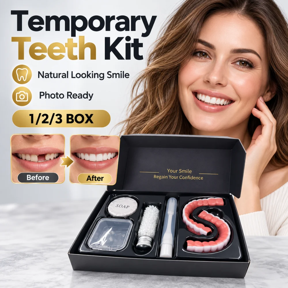 Silicone Cosmetic Teeth Covers Upper And Lower Set With Cleaning Brush And Storage Case For Dress Up And Event Photo Props