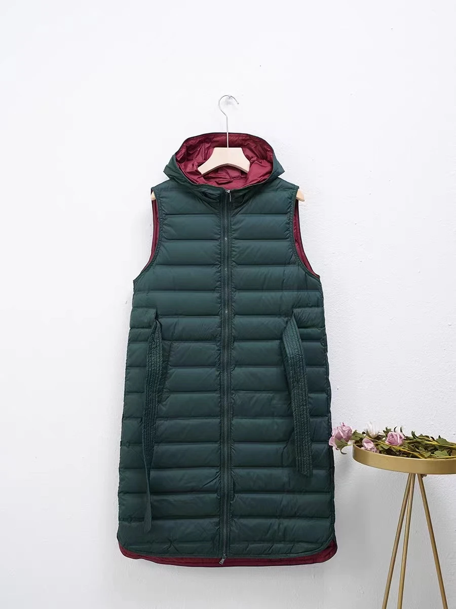 QAZIQILAND Women's Vest Warm Casual Sleeveless Vest for Women Long Parkas Jacket Female Hood Solid Cotton Padded Down Vest Coat