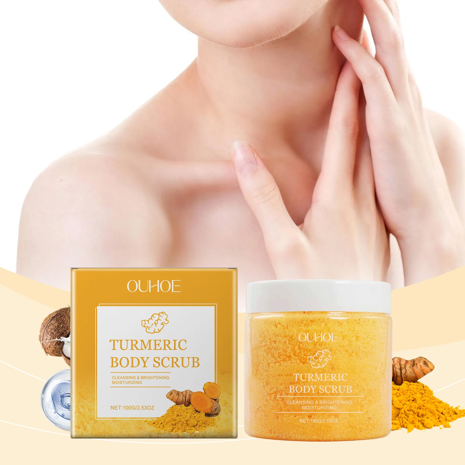 

Turmeric Body Scrub Soften Cutin Smooth Skin Moisturizing Brightening Sea Salt Exfoliating Pore Cleaning Lighten Dark Spots Acne