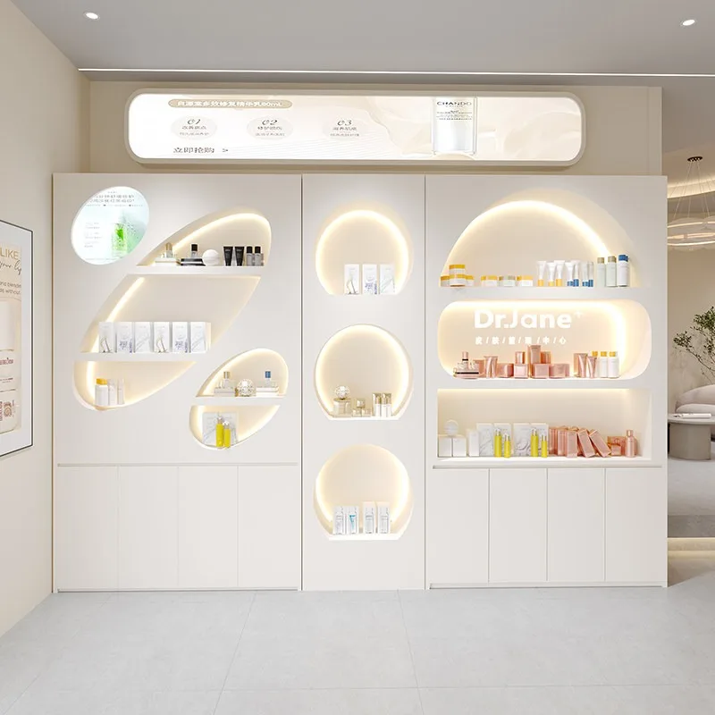 Solid wood paint beauty salon display cabinet High-end atmospheric skin care product cabinet Product rack Cosmetics display rack