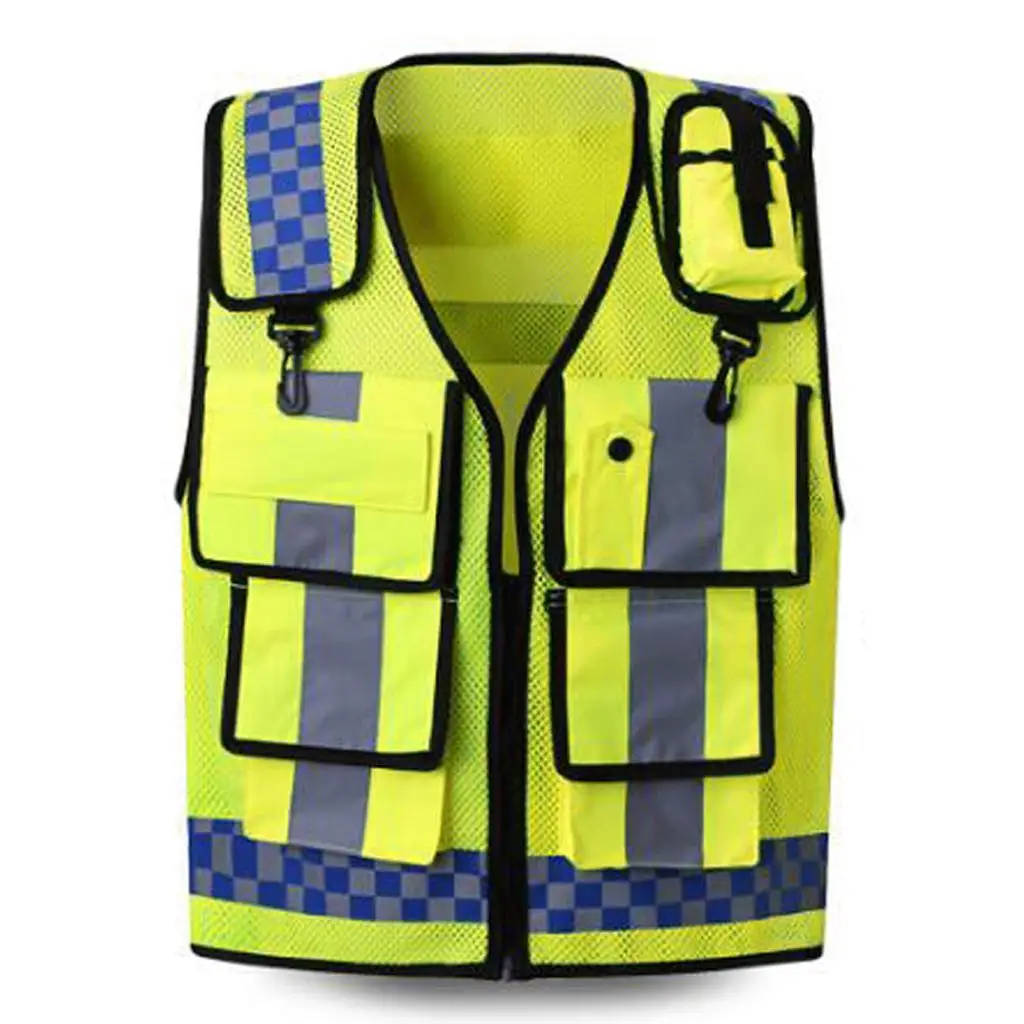 Multi-Pockets Reflective Safety Zipper Front Vest High Visibility ANSI Class